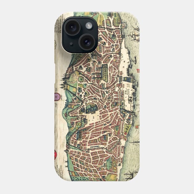 Vintage Map of Lisbon Portugal (1598) Phone Case by Bravuramedia