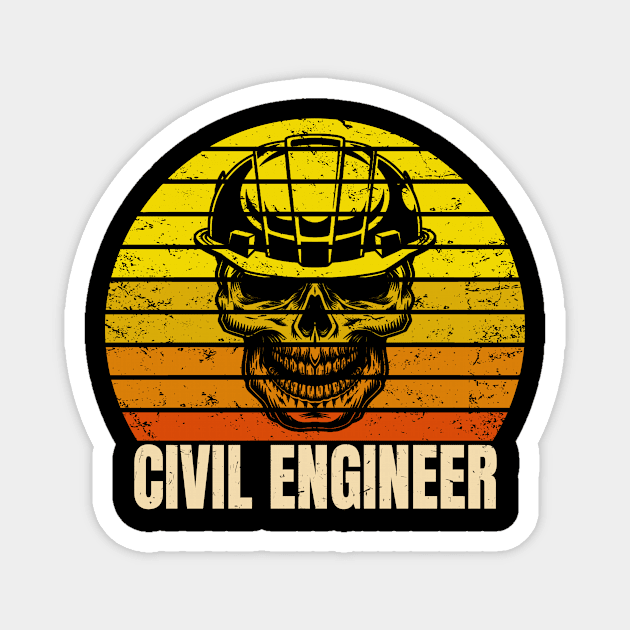 Civil Engineer Skull Retro Construction Site Magnet by Foxxy Merch