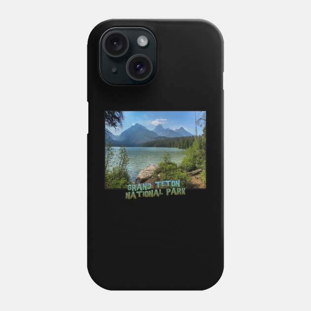 Wyoming State Outline (Grand Teton National Park - Taggart Lake) Phone Case by gorff