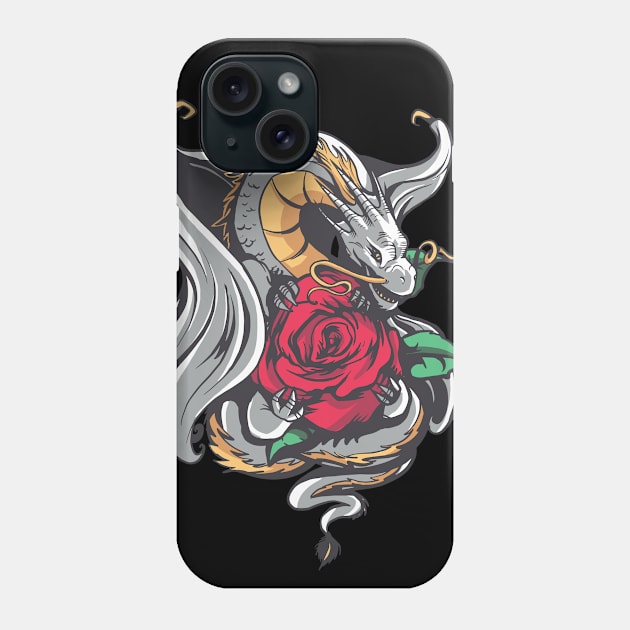 Dragon with Red Rose Fantasy Tattoo Style Phone Case by Kali Space