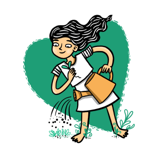 Green love Gardening girl with a watering can T-Shirt