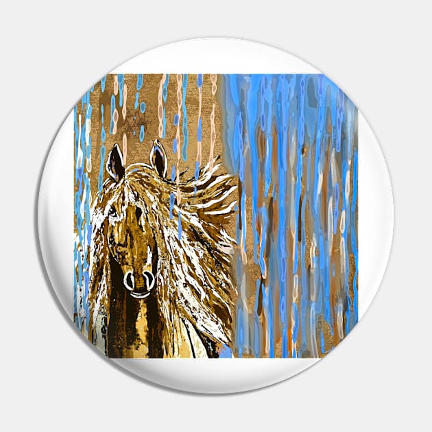 Horse:  Horse Running Wild Blue and Brown Pin by Overthetopsm