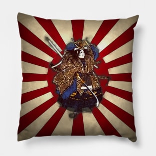 Naginita Samurai over Rising Sun Japan Flag Pillow