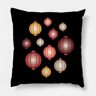 Lanterns | Mid Autumn Festival | Maroon Orange Gray | Black Pillow