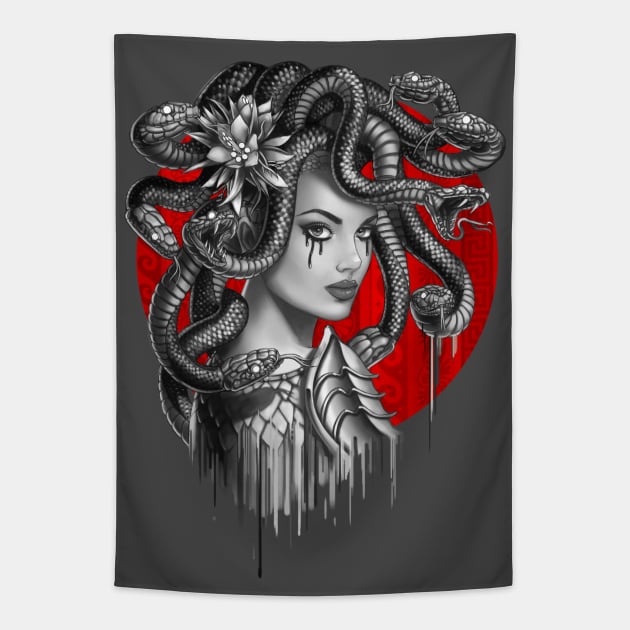 Tattoo inspired artwork featuring snake headed Medusa