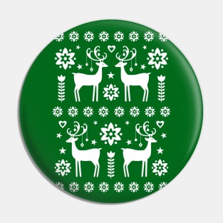 Scandinavian Vintage Christmas Reindeer Pattern Green Pin