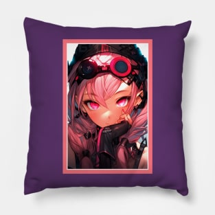 Aesthetic Anime Girl Rosa Pink Black | Quality Aesthetic Anime Design | Premium Chibi Manga Anime Art Pillow