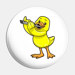 Duck at Music with Flute Pin