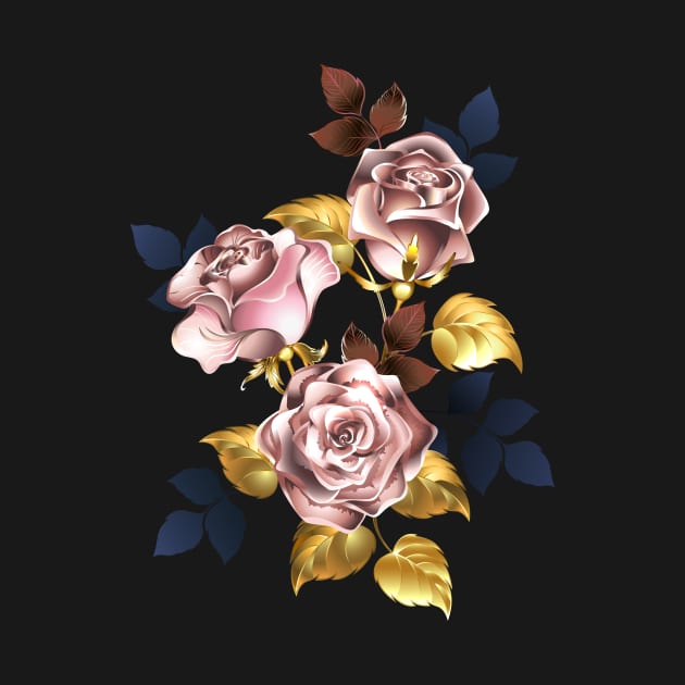 Pink Gold Roses with leaves by Blackmoon9