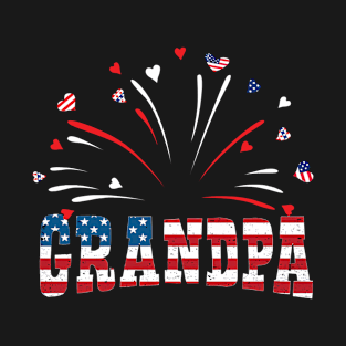 Grandpa 4th of July USA America Flag Firework T-Shirt