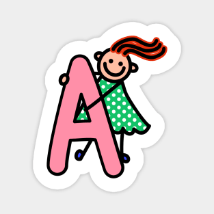 Letter A for girls alphabet Kids Colorful Cartoon Character Magnet