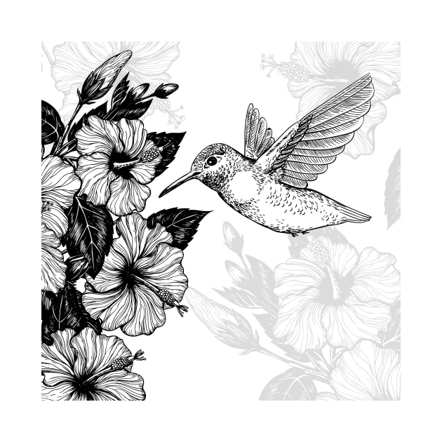 Hibiscus and hummingbird by katerinamk