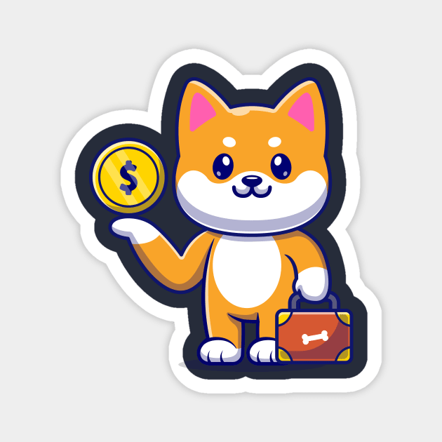 Cute Shiba Inu Dog With Gold Coin And Suitcase Cartoon Magnet by Catalyst Labs