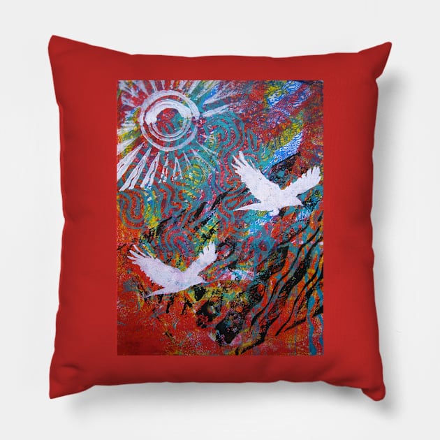 Flying Free Monoprint Pillow by Heatherian