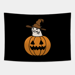 Crying Cat Meme In Pumpkin For Halloween Tapestry