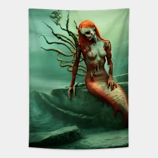 Bloody and gory Redhead Zombie Mermaid Tapestry