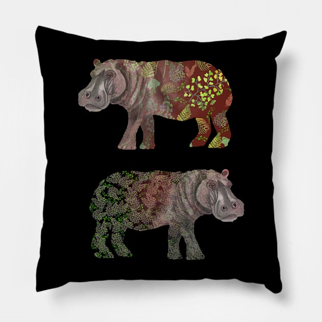 Happy Hippos Pillow by Cal Kimola Brown