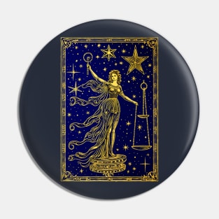 Beautiful Celestial Justice Tarot Card Art Tee: Divine Harmony Pin