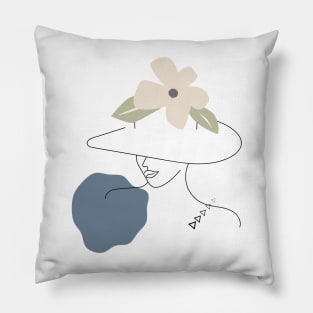 Line Art Women with Hat Pillow