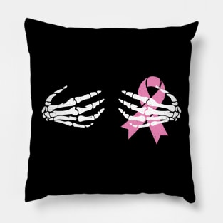 Breast Cancer Awareness Skeleton Hands Pink Ribbon Pillow