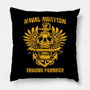 Naval Aviation Ground Pounder Vintage Skull Wings and Wrench Pillow