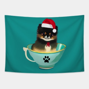 Christmas Dog Teacup Pomeranian Puppy Youre My Cup of Japanese Tea Xmas Animals Tapestry