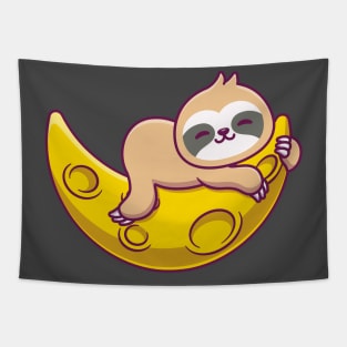 Cute Sloth Sleeping On Sickle Moon Tapestry