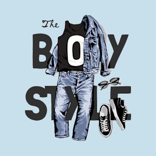 Boy style slogan with denim jacket and jeans T-Shirt