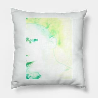 Portrait, digital collage and special processing. Face glimpse.Very beautiful guy. Very soft. Bright, aquamarine. Pillow