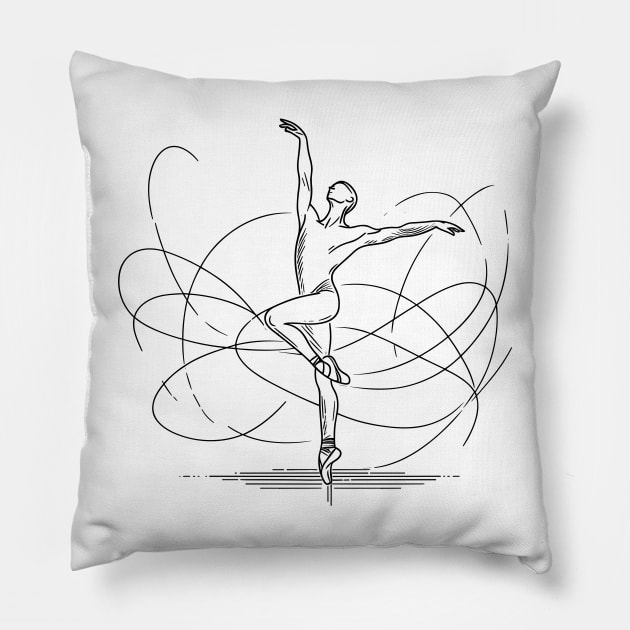 Black one line art Ballet Male dancer Pillow by PrintSoulDesigns