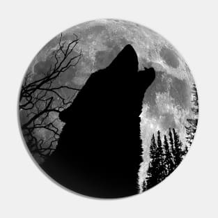 Dramabite Wild wolf howling to the full moon Pin