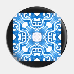 Abstract watercolour rococo pattern in beautiful blues, organic swirls and roses mandala style Pin