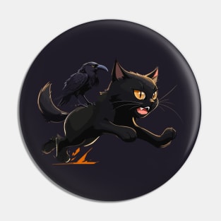 Cat and Crow Pin