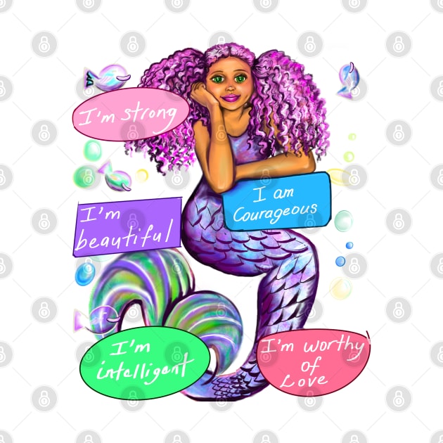 Positive Affirmations African American mermaid inspirational by Artonmytee