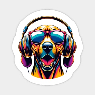 Plott Hound Smiling DJ with Vibrant Headphones Magnet