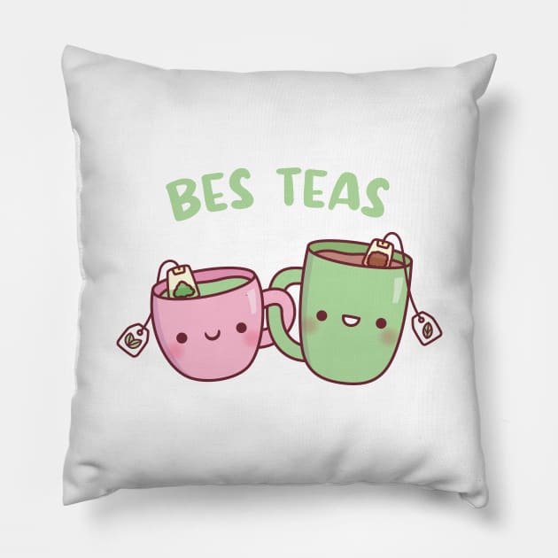 Cute Tea Mugs Bes Teas Besties Pillow by rustydoodle