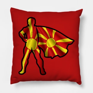 Macedonia Hero Wearing Cape of Macedonian Flag Hope and Peace Unite in Macedonia Pillow