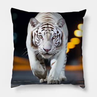 Tiger Wildlife Animal On Street Outdoors Pillow