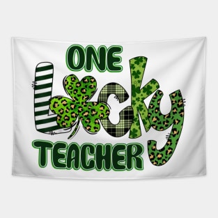 One Lucky Teacher Shamrock Leopard St Patricks Day Tapestry