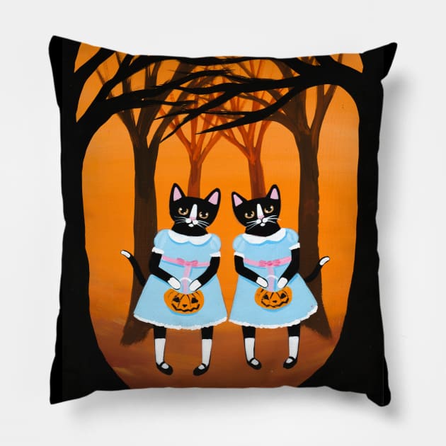 The Halloween Twins Pillow by KilkennyCat Art