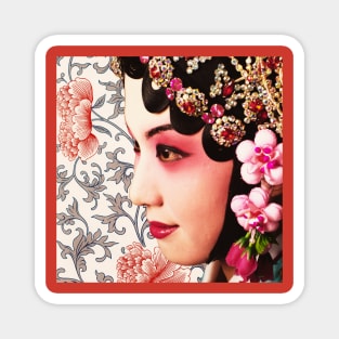 Chinese Opera Star Blue with Pastel Traditional Floral Pattern- Hong Kong Retro Magnet