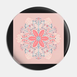 Pastel Blue, Pink and Red Mandala Snowflake Pattern Pin