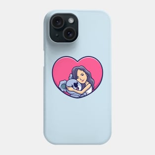 Cute Girl Hug Koala In Love Heart Cartoon Phone Case