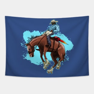 Rodeo Cowboy Roller Skates Jetpack Tapestry