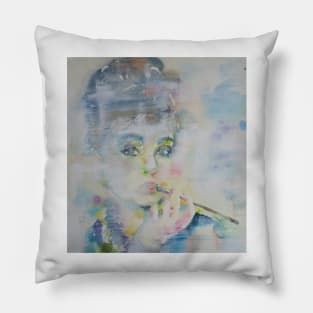 AUDREY HEPBURN watercolor and acrylic portrait Pillow