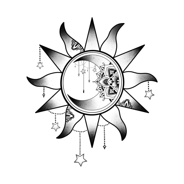 Celestial moon and sun mandala design by Helena Morpho 