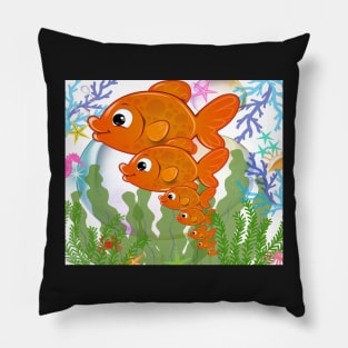 aquarium illustration with big orange fish family Pillow