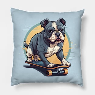 American bully on skatboard blue tone Pillow