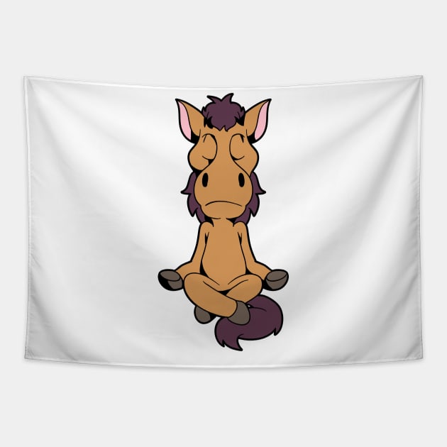 Cartoon horse meditating with yoga Tapestry by Modern Medieval Design