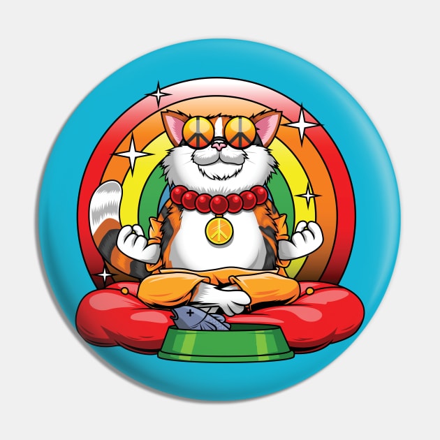 Funny Hippie Cat Meditating Pin by fizzyllama